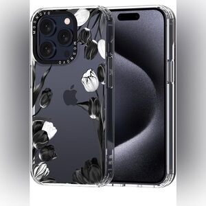 NWT - iPhone 15 Pro Case - Clear TPU‎ Bumper - Black White Tulips